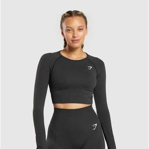 GYMSHARK Vital Seamless 2.0 Long Sleeve Crop Top, Size XS, Black